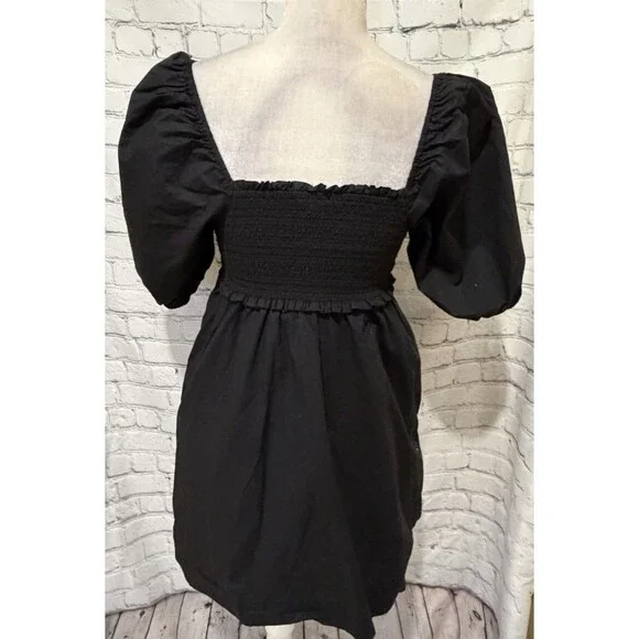 American Eagle Puff-Sleeve Cotton Black Swing Mini Dress Size XS - Picture 5 of 8
